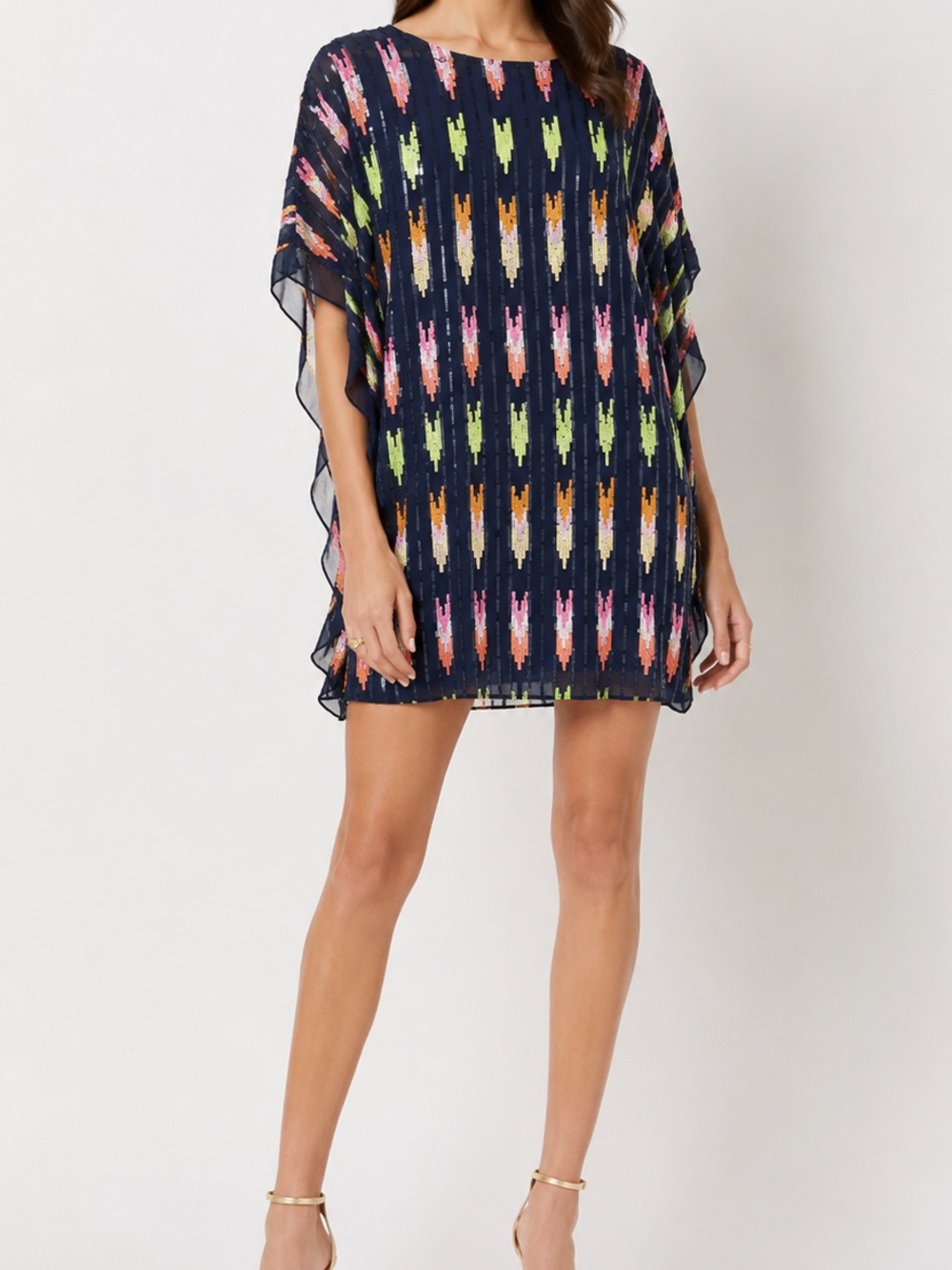 Trina Turk Navy Neon Sequin Shift Mini Dress Size 6